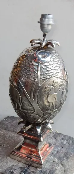 1950/70 Pineapple Lamp Animal Decor Silver Metal