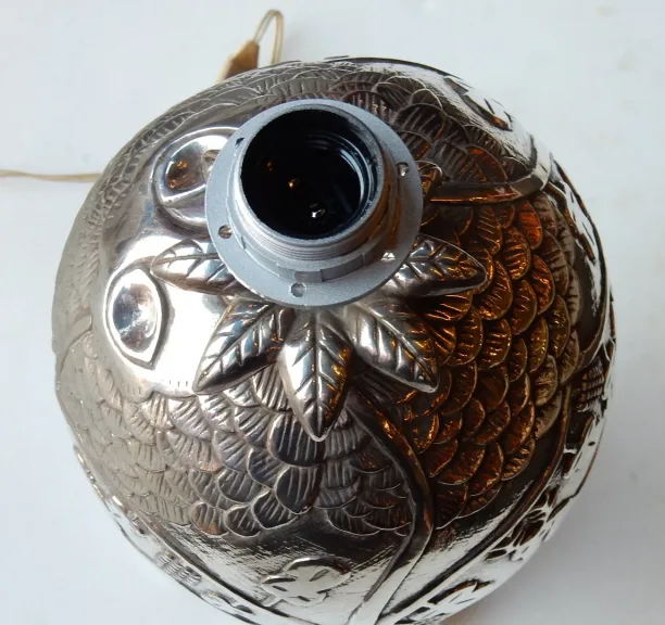 1950/70 Pineapple Lamp Animal Decor Silver Metal