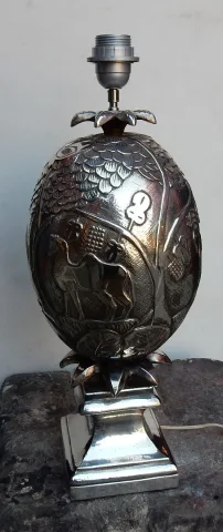 1950/70 Lampe Ananas Décor Animaux Métal Argenté