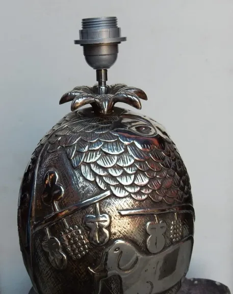 1950/70 Pineapple Lamp Animal Decor Silver Metal