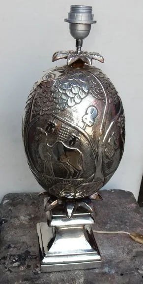 1950/70 Pineapple Lamp Animal Decor Silver Metal