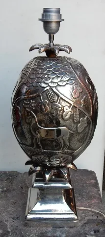 1950/70 Lampe Ananas Décor Animaux Métal Argenté