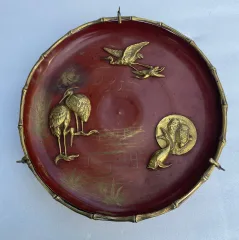 1850s Bronze Dish with Japonisme Bamboo Design by Alphonse Giroux