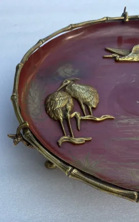 1850s Bronze Dish with Japonisme Bamboo Design by Alphonse Giroux