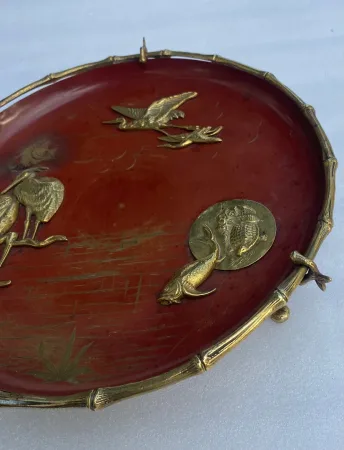 1850s Bronze Dish with Japonisme Bamboo Design by Alphonse Giroux