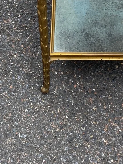 1950s Pair of Maison Baguès Tables with Silvered Bronze Bamboo Design and Aged Oxidized Mirror Tops