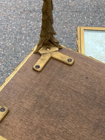 1950′ Paire de Tables Maison Baguès Décor Bambou en Bronze Argenté Avec Plateaux Miroirs Oxydés Vieilli
