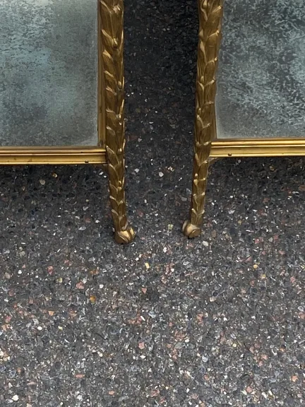 1950s Pair of Maison Baguès Tables with Silvered Bronze Bamboo Design and Aged Oxidized Mirror Tops