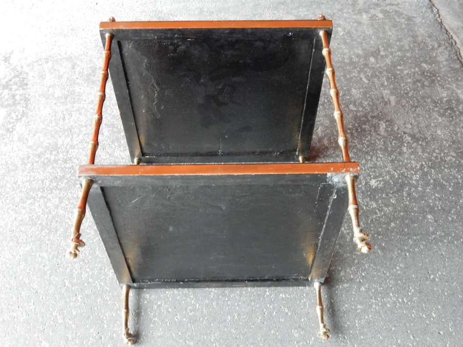 1950/70′ End of Sofa With Casters, Bronze Bamboo Decor, Chinese Lacquer Tray Maison Baguès Style