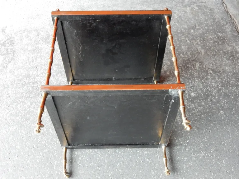 1950/70′ End of Sofa With Casters, Bronze Bamboo Decor, Chinese Lacquer Tray Maison Baguès Style