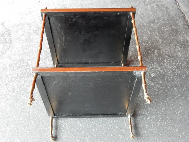 1950/70′ End of Sofa With Casters, Bronze Bamboo Decor, Chinese Lacquer Tray Maison Baguès Style