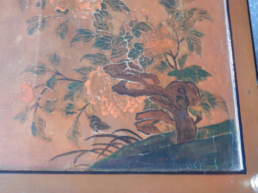 1950/70′ End of Sofa With Casters, Bronze Bamboo Decor, Chinese Lacquer Tray Maison Baguès Style
