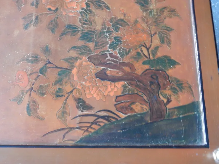 1950/70′ End of Sofa With Casters, Bronze Bamboo Decor, Chinese Lacquer Tray Maison Baguès Style