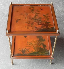 1950/70′ End of Sofa With Casters, Bronze Bamboo Decor, Chinese Lacquer Tray Maison Baguès Style