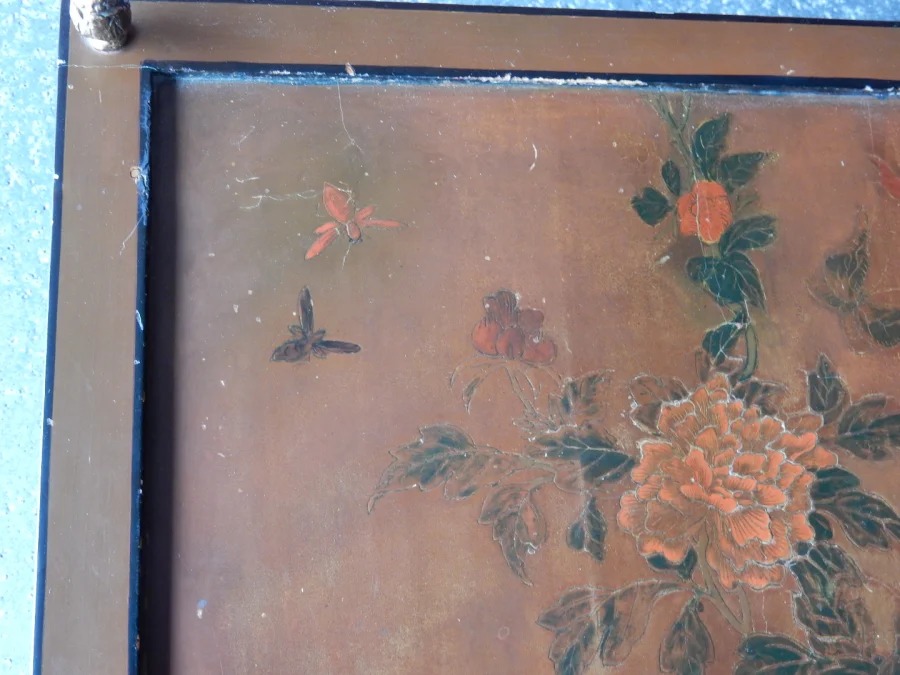 1950/70′ End of Sofa With Casters, Bronze Bamboo Decor, Chinese Lacquer Tray Maison Baguès Style