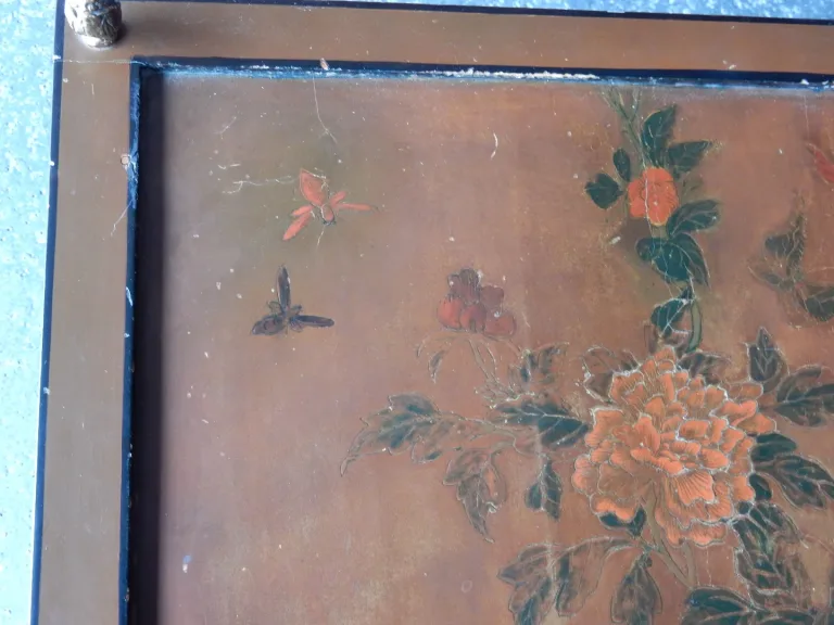 1950/70′ End of Sofa With Casters, Bronze Bamboo Decor, Chinese Lacquer Tray Maison Baguès Style