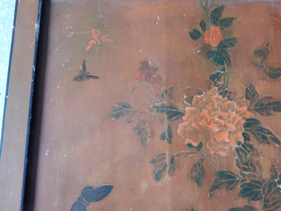 1950/70′ End of Sofa With Casters, Bronze Bamboo Decor, Chinese Lacquer Tray Maison Baguès Style