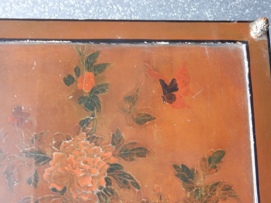 1950/70′ End of Sofa With Casters, Bronze Bamboo Decor, Chinese Lacquer Tray Maison Baguès Style