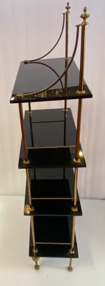 1970s 4-Tier Bronze Shelving Unit by Maison Baguès with Black Opaline Shelves