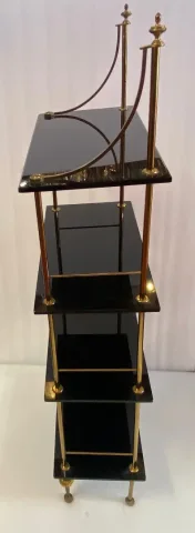 1970s 4-Tier Bronze Shelving Unit by Maison Baguès with Black Opaline Shelves