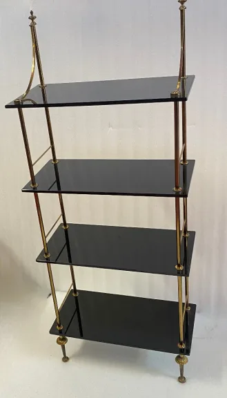 1970s 4-Tier Bronze Shelving Unit by Maison Baguès with Black Opaline Shelves