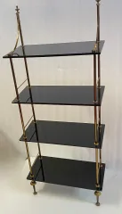 1970′ Étagère en Bronze à 4 Niveaux Maison Baguès Plateaux Opalines Noires