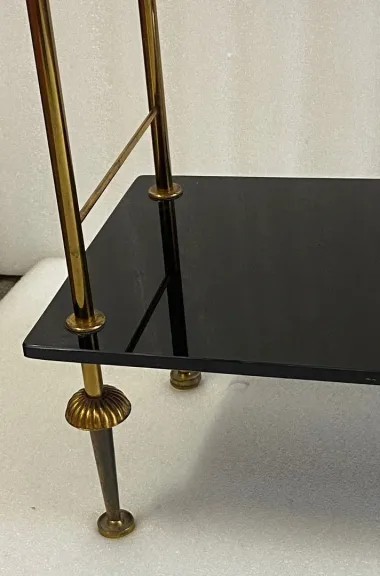 1970s 4-Tier Bronze Shelving Unit by Maison Baguès with Black Opaline Shelves