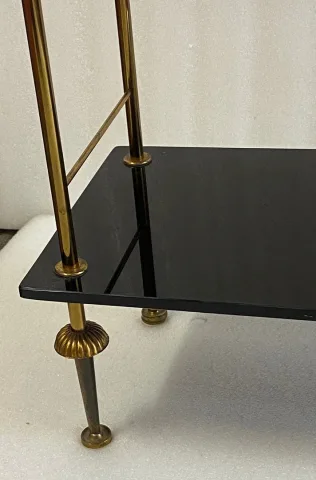 1970s 4-Tier Bronze Shelving Unit by Maison Baguès with Black Opaline Shelves