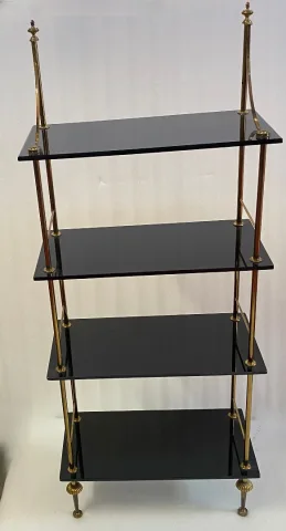 1970s 4-Tier Bronze Shelving Unit by Maison Baguès with Black Opaline Shelves