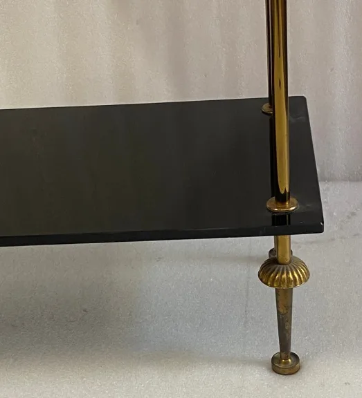 1970s 4-Tier Bronze Shelving Unit by Maison Baguès with Black Opaline Shelves