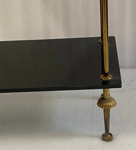 1970s 4-Tier Bronze Shelving Unit by Maison Baguès with Black Opaline Shelves