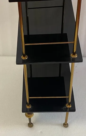 1970s 4-Tier Bronze Shelving Unit by Maison Baguès with Black Opaline Shelves