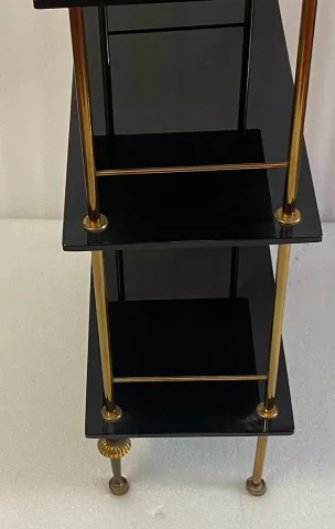 1970s 4-Tier Bronze Shelving Unit by Maison Baguès with Black Opaline Shelves