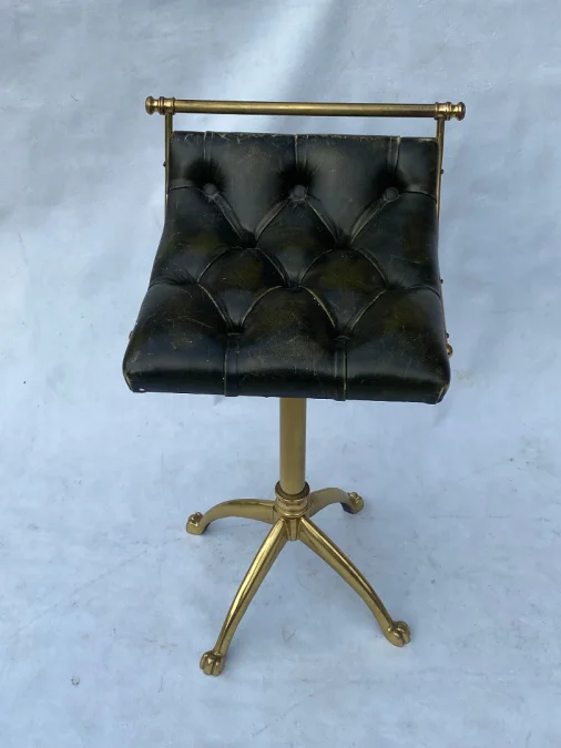 1970s Musician’s Chair for Harpist in Bronze and Leather