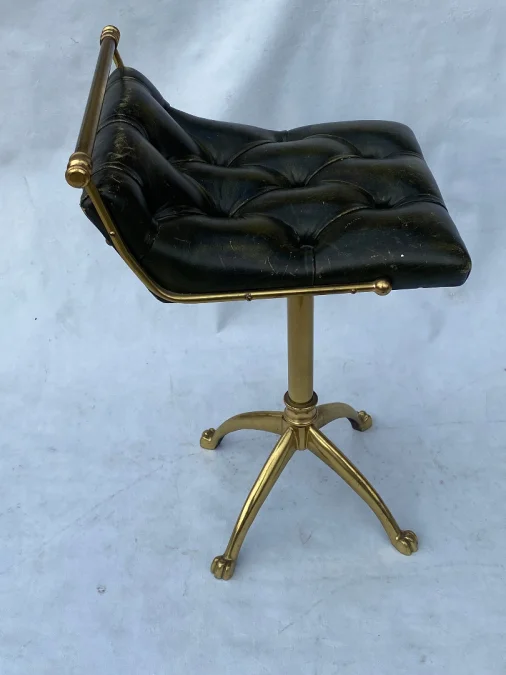 1970s Musician’s Chair for Harpist in Bronze and Leather