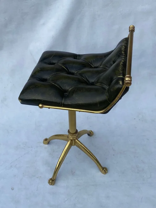 1970s Musician’s Chair for Harpist in Bronze and Leather