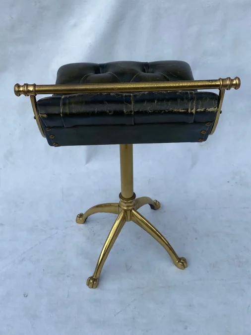 1970s Musician’s Chair for Harpist in Bronze and Leather