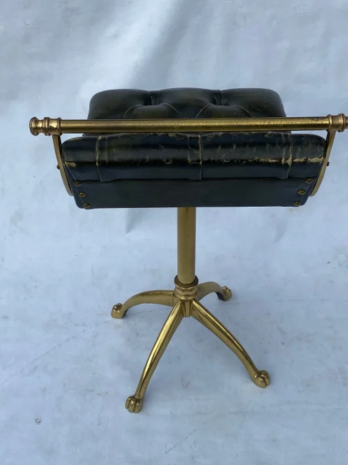 1970s Musician’s Chair for Harpist in Bronze and Leather