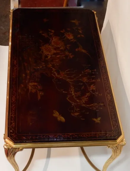 1940/50 Coffee Table Chinese Lacquer Tray Maison Baguès in Gilt Bronze