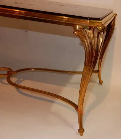 1940/50 Table Basse Plateau Laque de Chine Maison Baguès en Bronze Doré
