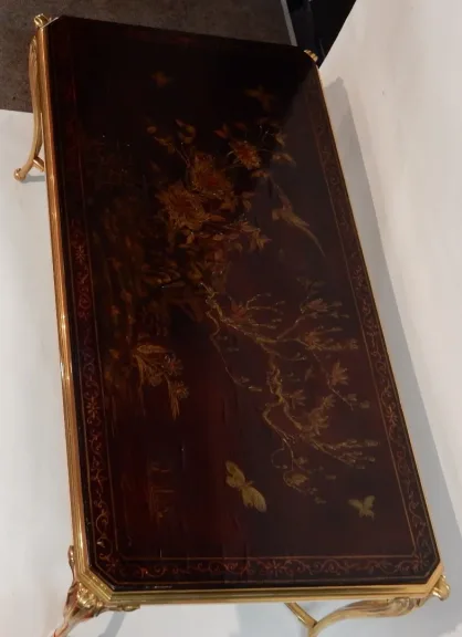 1940/50 Coffee Table Chinese Lacquer Tray Maison Baguès in Gilt Bronze