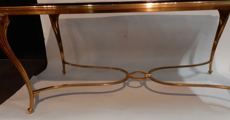 1940/50 Coffee Table Chinese Lacquer Tray Maison Baguès in Gilt Bronze