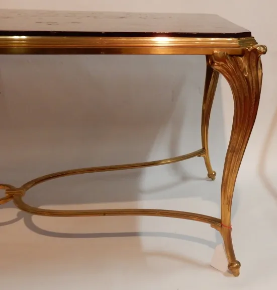 1940/50 Coffee Table Chinese Lacquer Tray Maison Baguès in Gilt Bronze