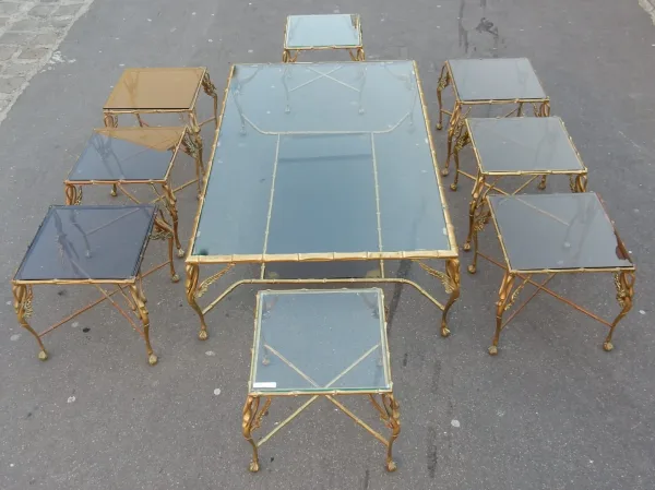 1950/70′ Bronze Coffee Table With Swans and Its 6 End Tables