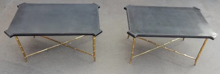 1950/70′ Pair of Bronze Sofa Ends Bamboo Model Chinese Lacquer Tray Maison Jansen Style