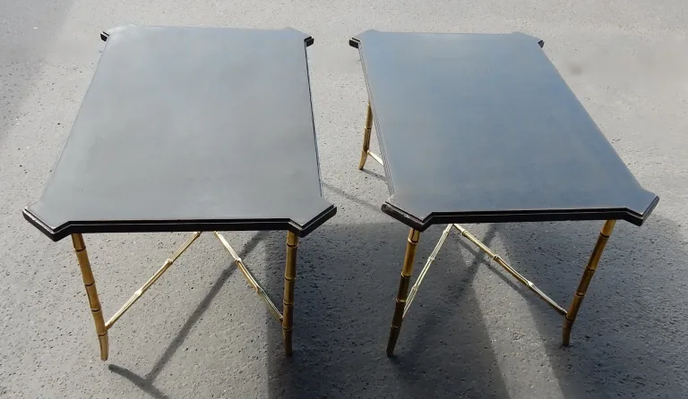 1950/70′ Pair of Bronze Sofa Ends Bamboo Model Chinese Lacquer Tray Maison Jansen Style