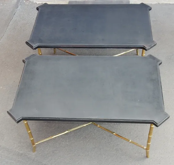 1950/70′ Pair of Bronze Sofa Ends Bamboo Model Chinese Lacquer Tray Maison Jansen Style