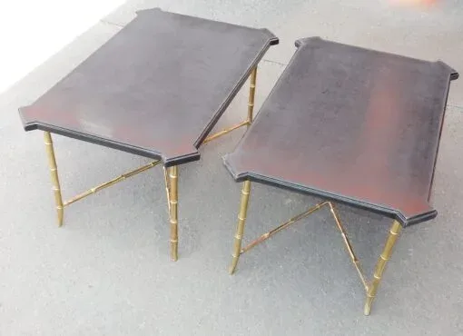1950/70′ Pair of Bronze Sofa Ends Bamboo Model Chinese Lacquer Tray Maison Jansen Style