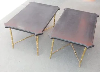 1950/70′ Pair of Bronze Sofa Ends Bamboo Model Chinese Lacquer Tray Maison Jansen Style