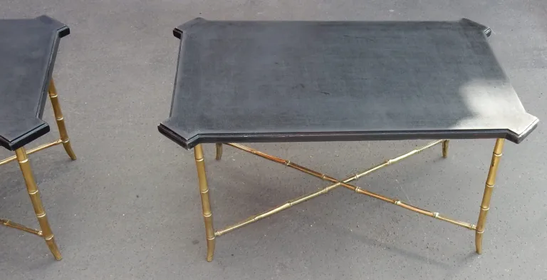 1950/70′ Pair of Bronze Sofa Ends Bamboo Model Chinese Lacquer Tray Maison Jansen Style